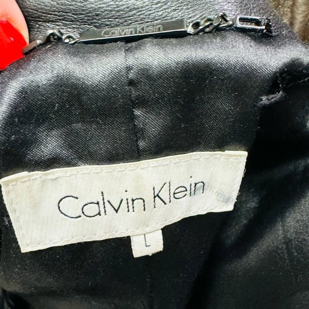 CALVIN KLEIN Leather Jacket women Size Large Full Zipper